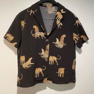 Women’s Shirt Sleeve Black Cheetah Shirt Button Top SweatyRocks